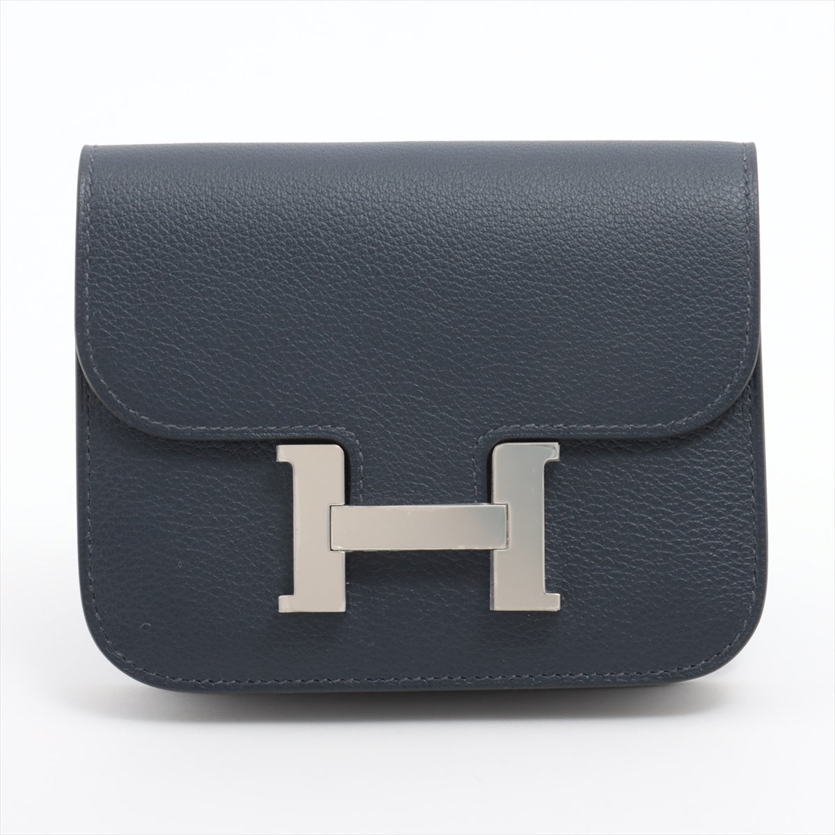 Hermès Constance Slim Ever color Compact Wallet Navy blue Silver Metal fittings B: 2023