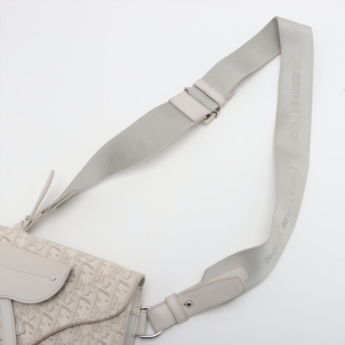 DIOR Saddle Bag Canvas & leather Shoulder bag light grey Strong discoloration