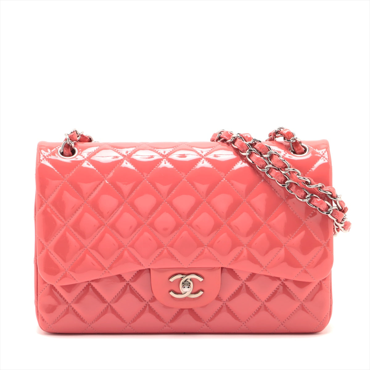 Chanel DEKAMATRASSE 30 Large Patent leather Double flap Double chain bag Pink Silver Metal fittings 17XXXXXX A58600