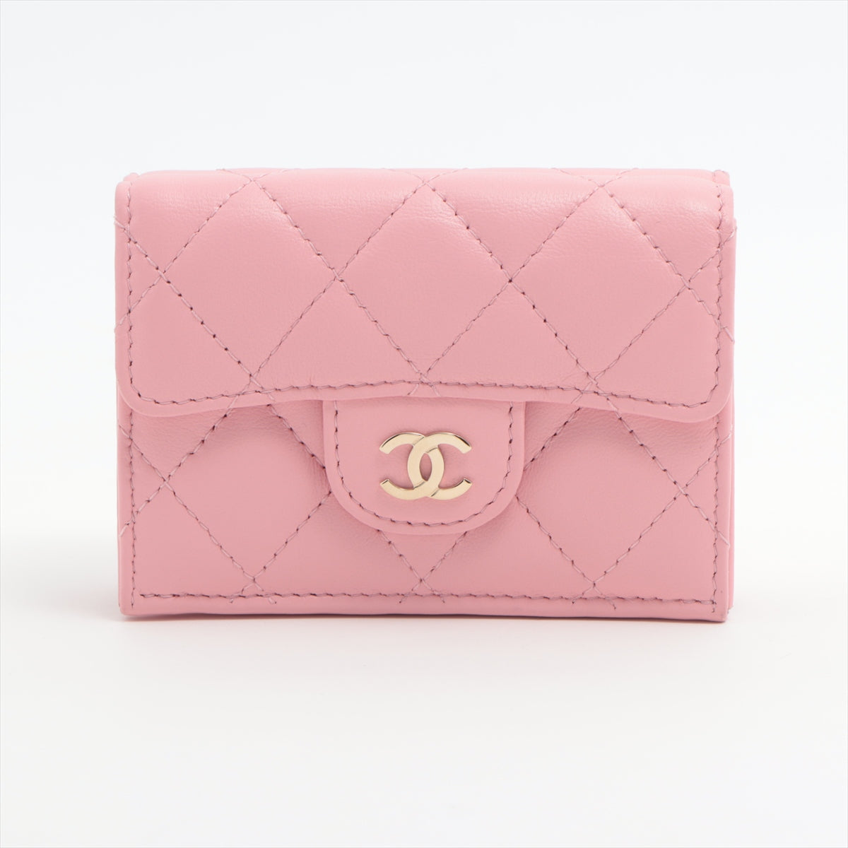 Chanel Matelasse Lambskin Compact Wallet Pink Pink gold hardware random