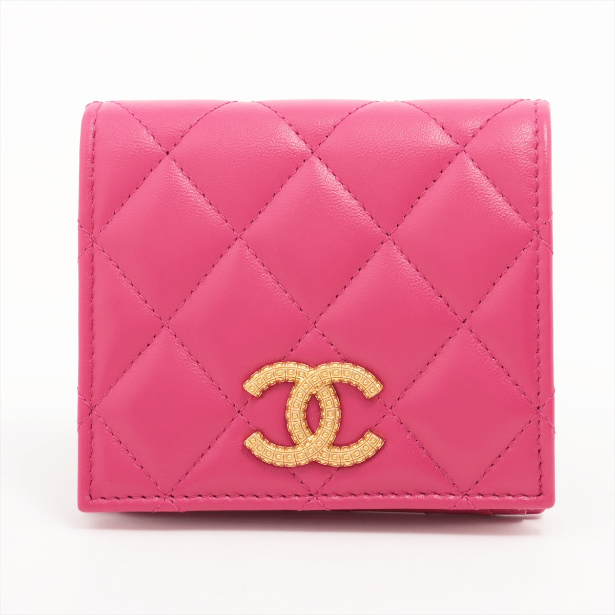 Chanel Matelasse Lambskin Compact Wallet Pink Gold Metal fittings random