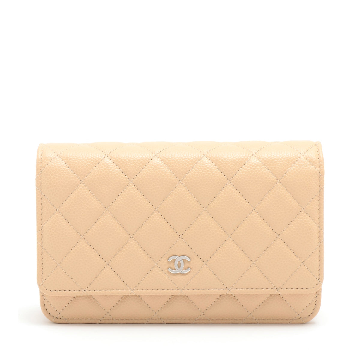 Chanel Matelasse Caviarskin Chain wallet Beige Silver Metal fittings There is an IC chip