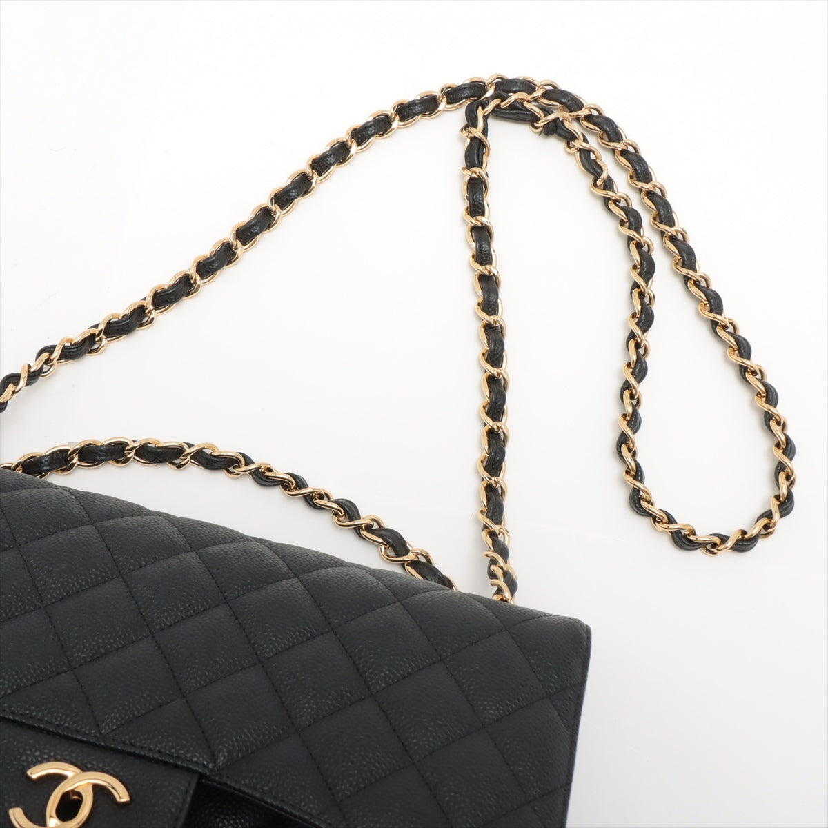 Chanel Matelasse Caviarskin Double flap Double chain bag Black Gold Metal fittings 16XXXXXX