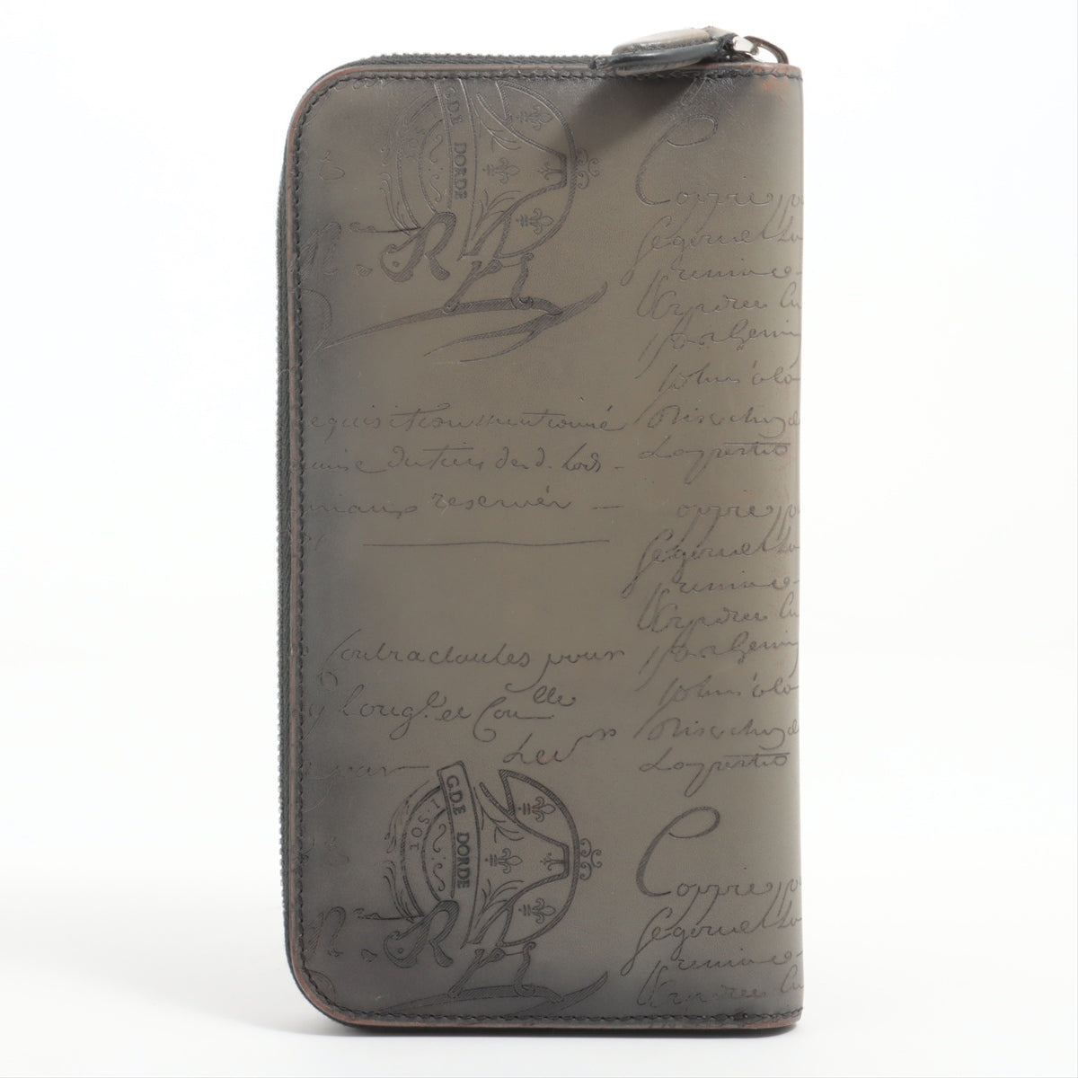 Berluti Calligraphy Leather Round-Zip-Wallet Grey