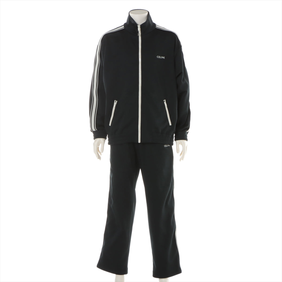 CELINE Triomphe Polyester Setup L/S Men's Black  tracksuit jacket/pants double face jersey logo embroidery