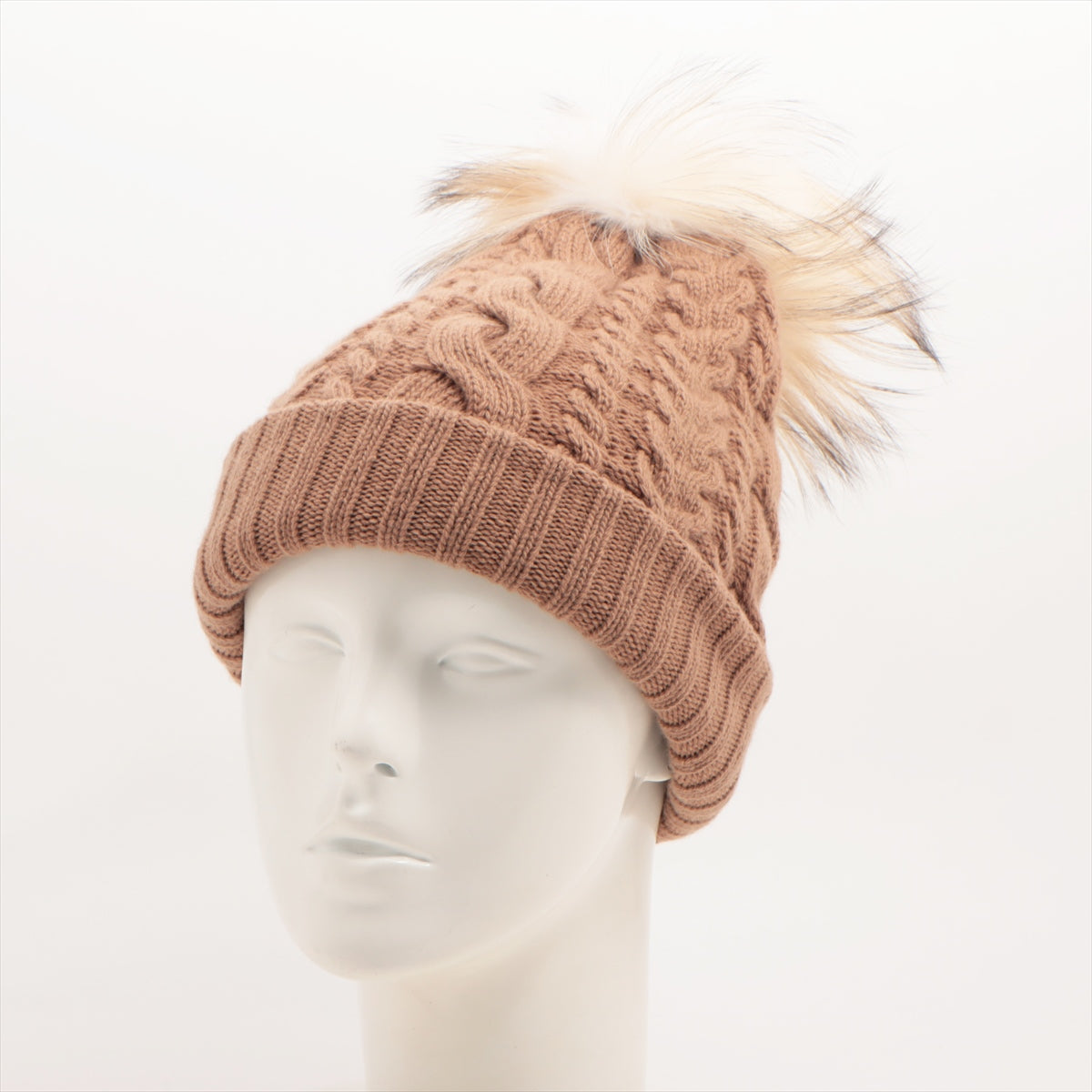 Miu Miu Knit cap Wool & cashmere Camel Fox fur cable knitting Knit hat
