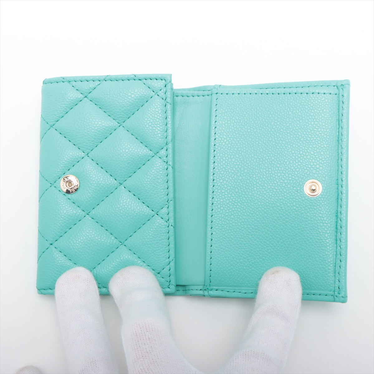 Chanel Matelasse Caviarskin Compact Wallet Blue Gold Metal fittings random