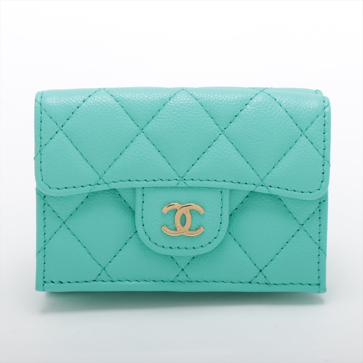 Chanel Matelasse Caviarskin Compact Wallet Blue Gold Metal fittings random