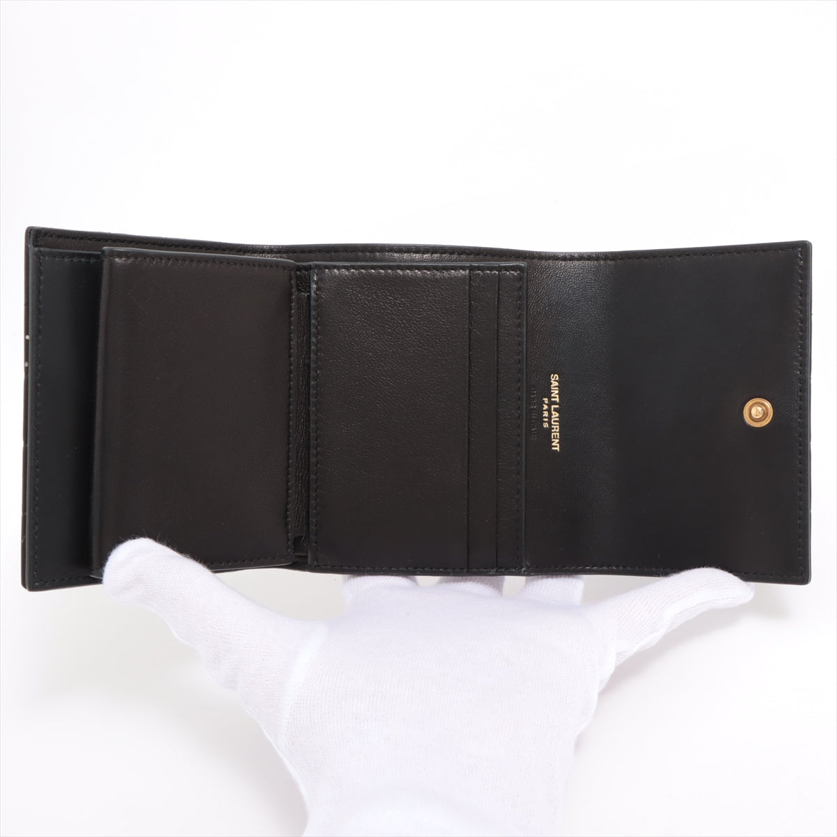 Saint Laurent Paris Leather Compact Wallet Black 759490