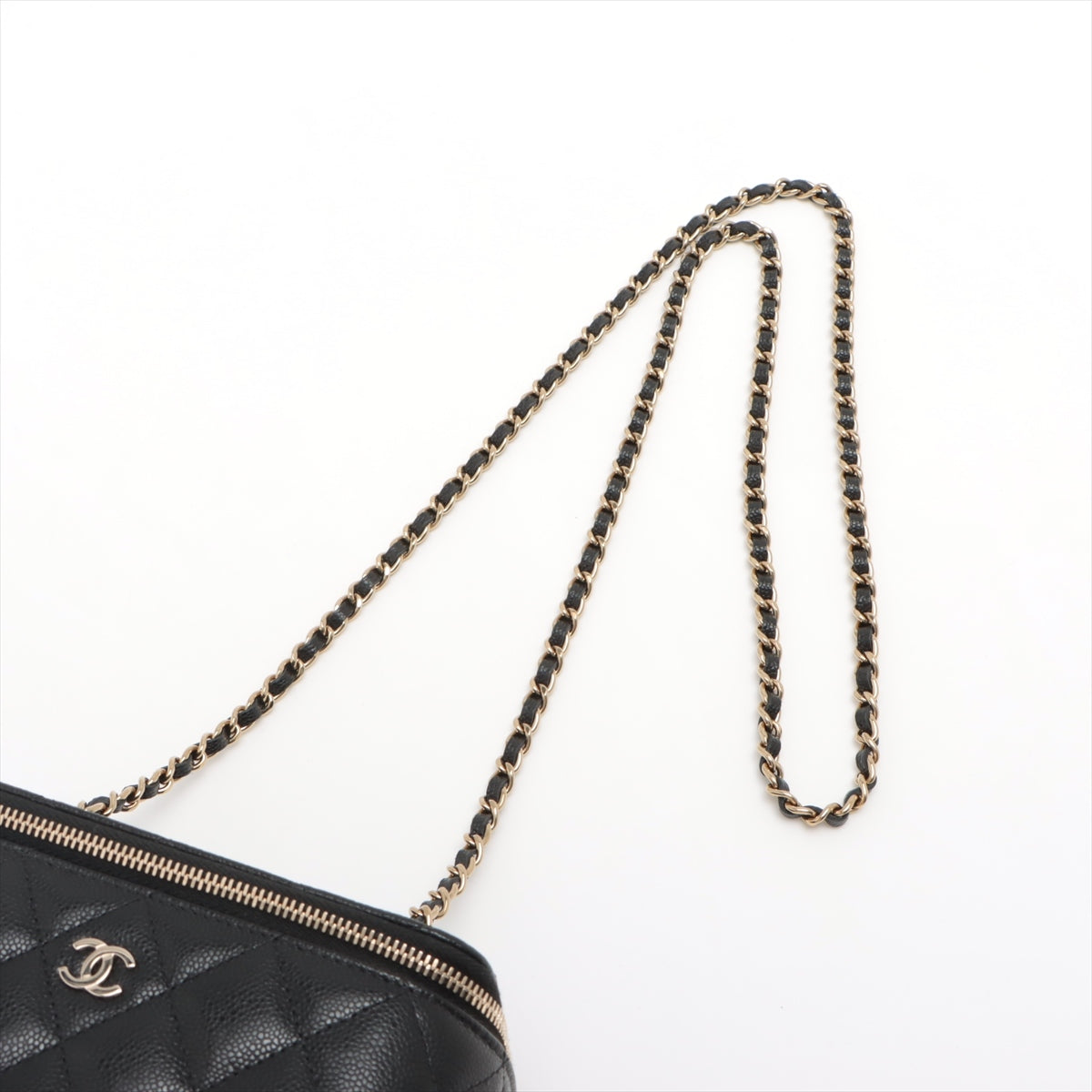 Chanel Matelasse Caviarskin Chain shoulder bag Vanity bag Black Gold Metal fittings