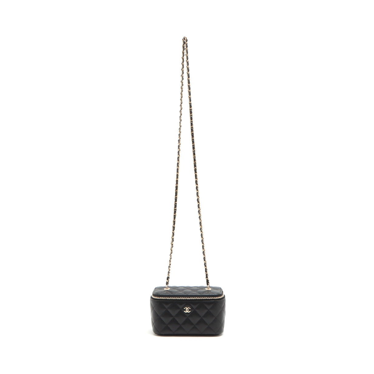 Chanel Matelasse Caviarskin Chain shoulder bag Vanity bag Black Gold Metal fittings