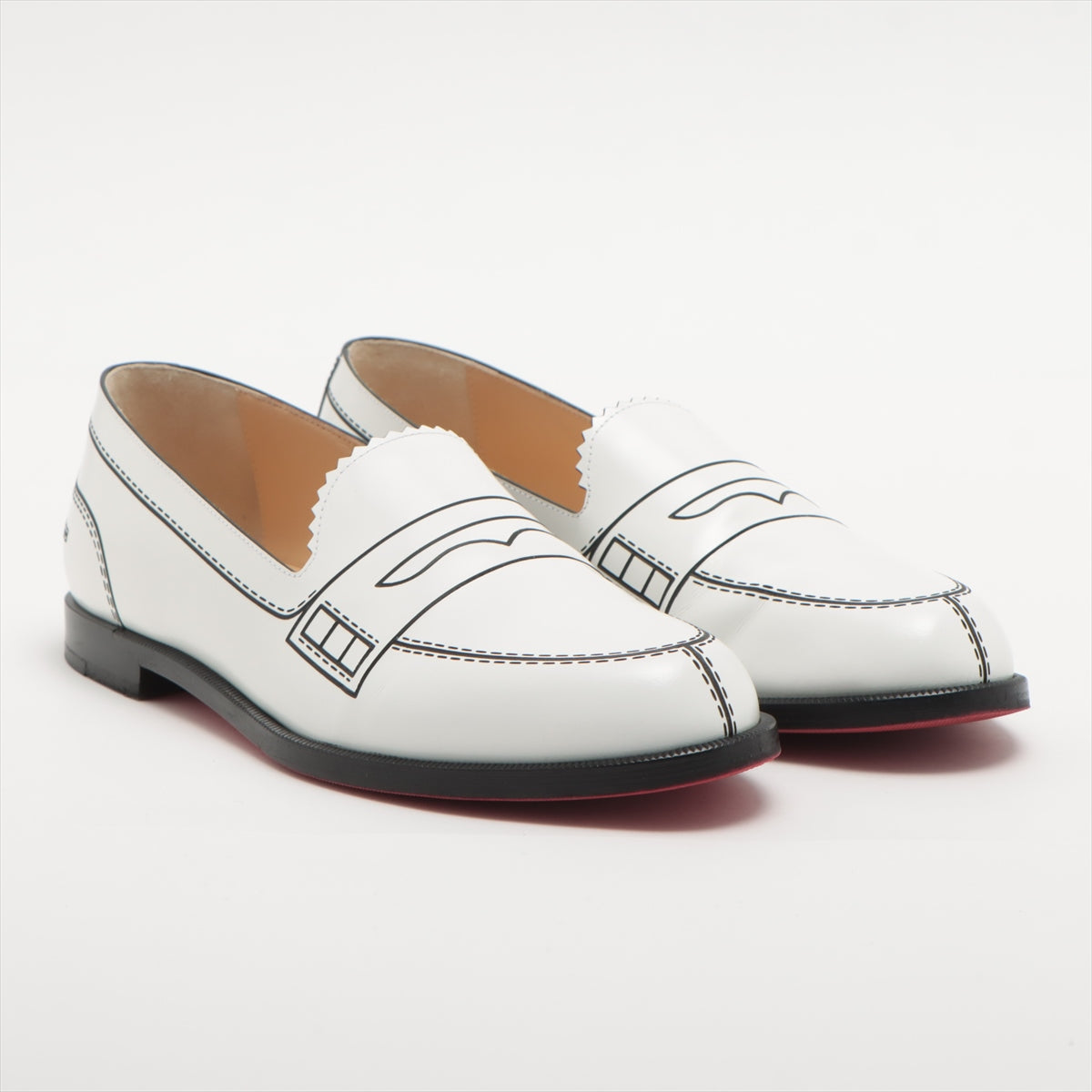 Christian Louboutin Leather Loafer 36 Ladies' Black × White MOCALAUREAT There is a box