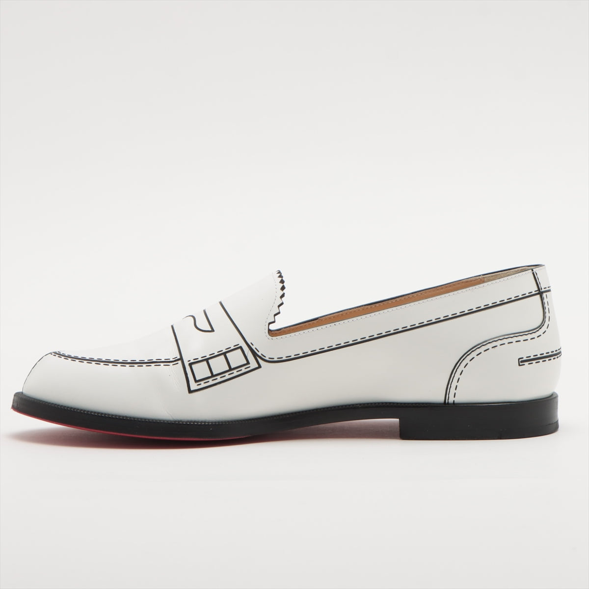Christian Louboutin Leather Loafer 36 Ladies' Black × White MOCALAUREAT There is a box