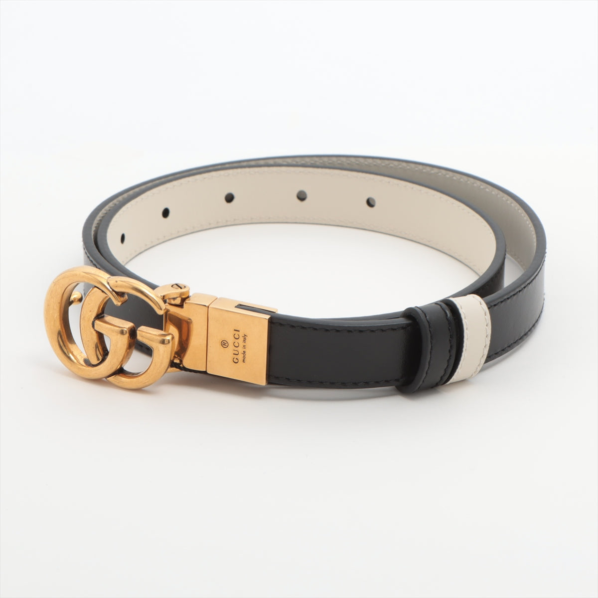 Gucci 659418 GG Marmont Belt 70/28 GP & leather Black × White