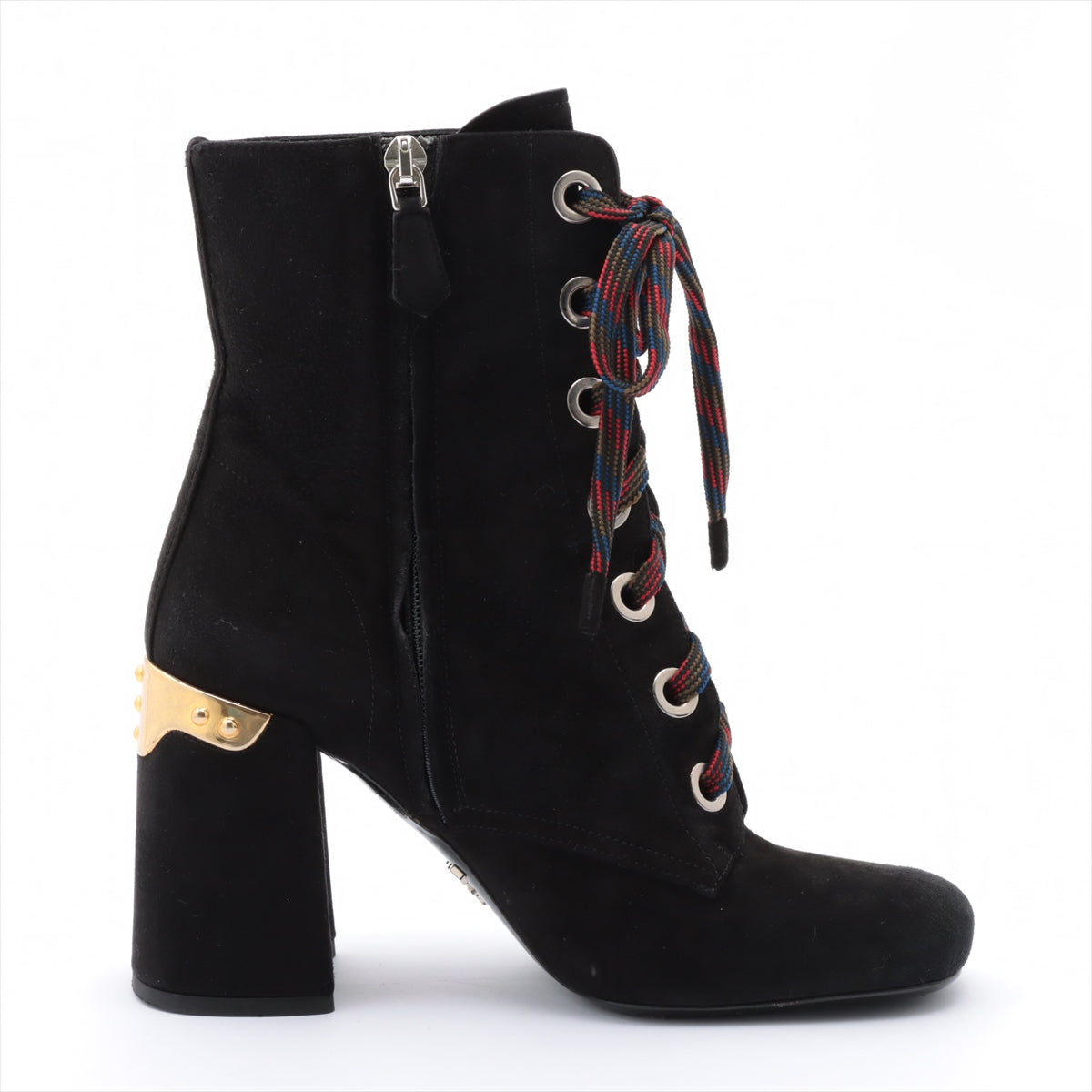 Prada Suede Boots 34 Ladies' Black Lace up Side zip