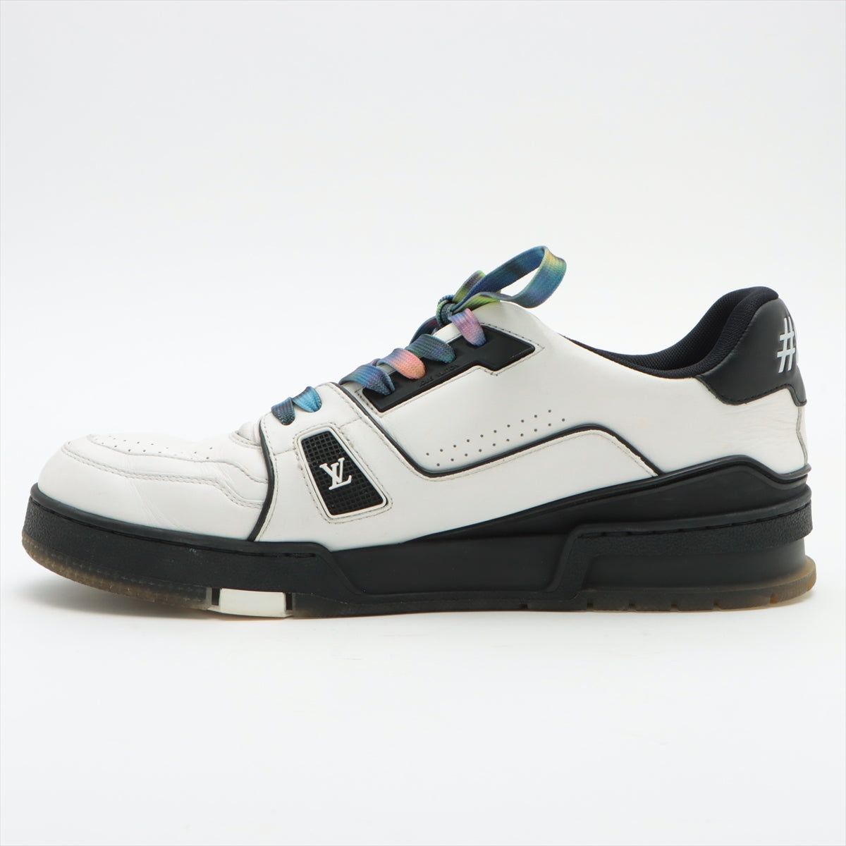Louis Vuitton LV Trainer Line 21 years Leather Sneakers 8 Men's Black × White GO0261 upper There is dirt on the midsole There is a thread on the inside of the left foot
