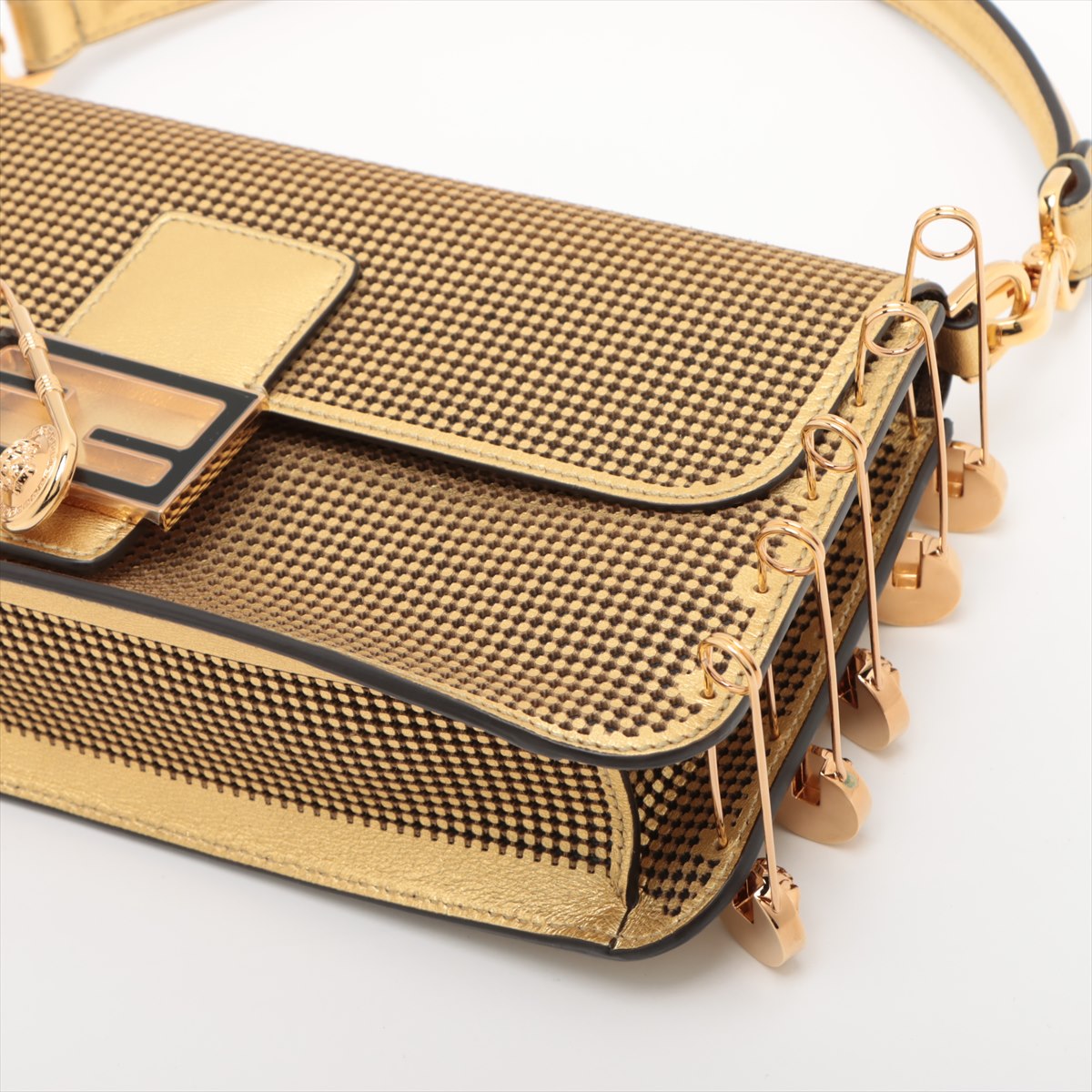 Fendi x Versace Mamma Baguette Leather 2way shoulder bag Gold 8BR801