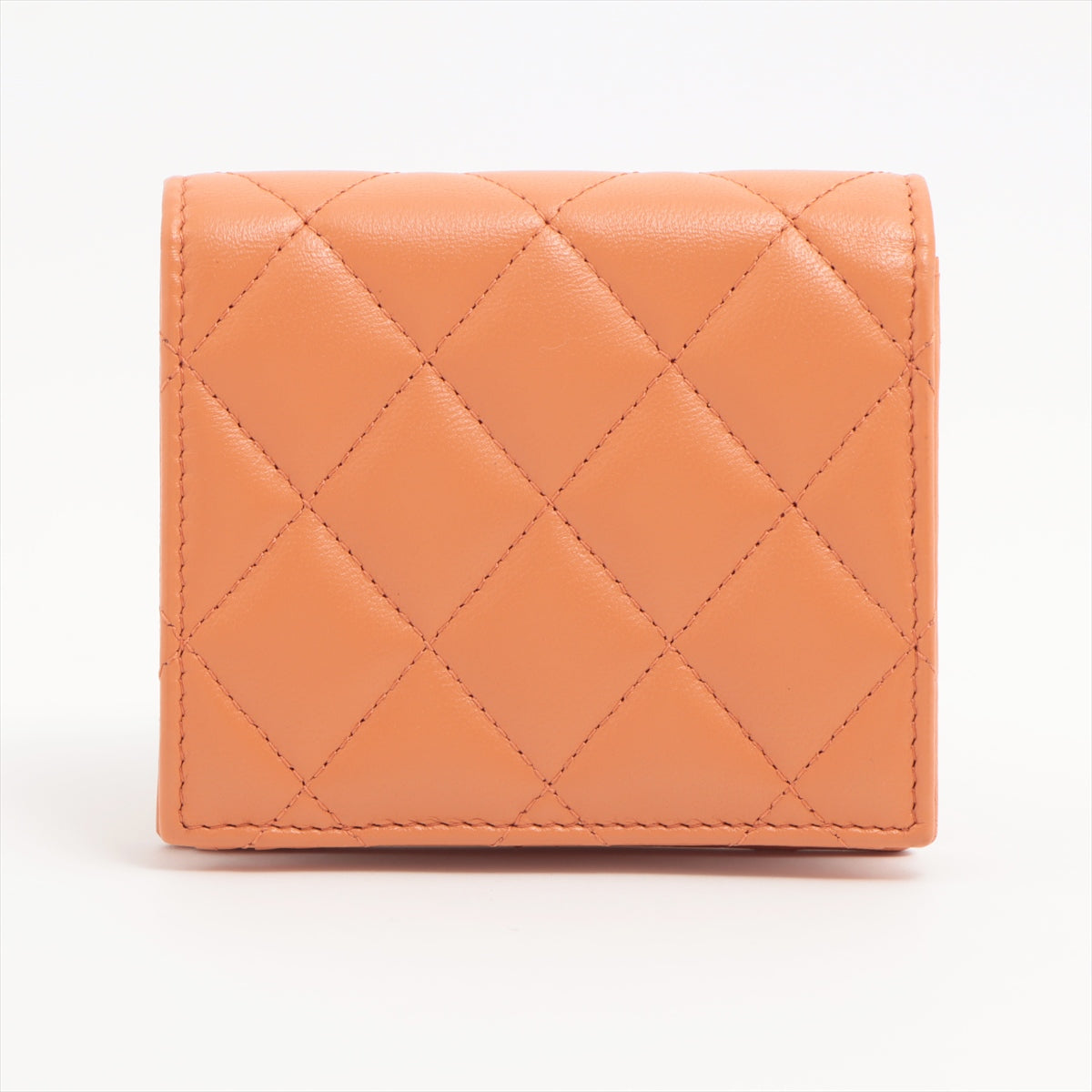 Chanel Matelasse Lambskin Compact Wallet Orange Gold Metal fittings random