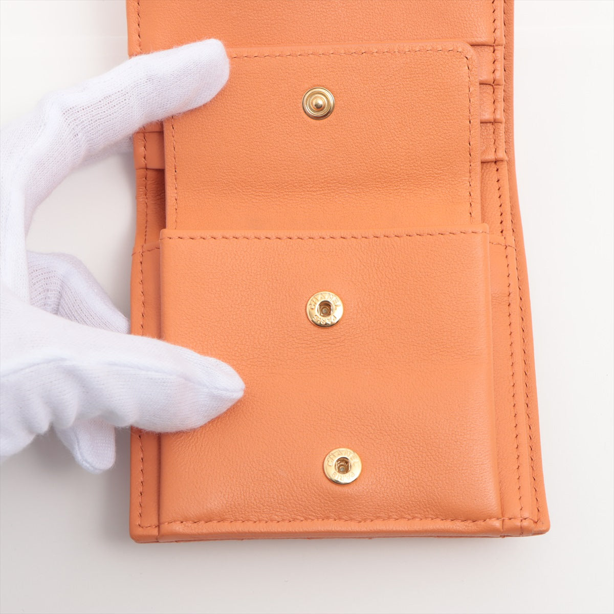 Chanel Matelasse Lambskin Compact Wallet Orange Gold Metal fittings random
