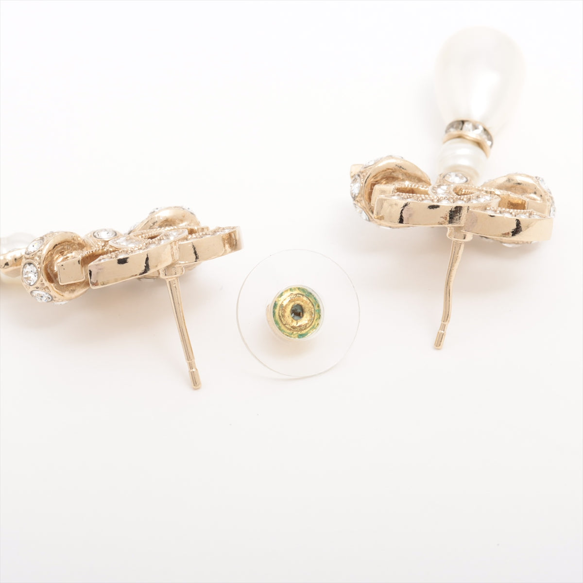 Chanel Coco Mark Ribbon B23S Piercing jewelry (for both ears) GP x rhinestone x imitation pearl Gold