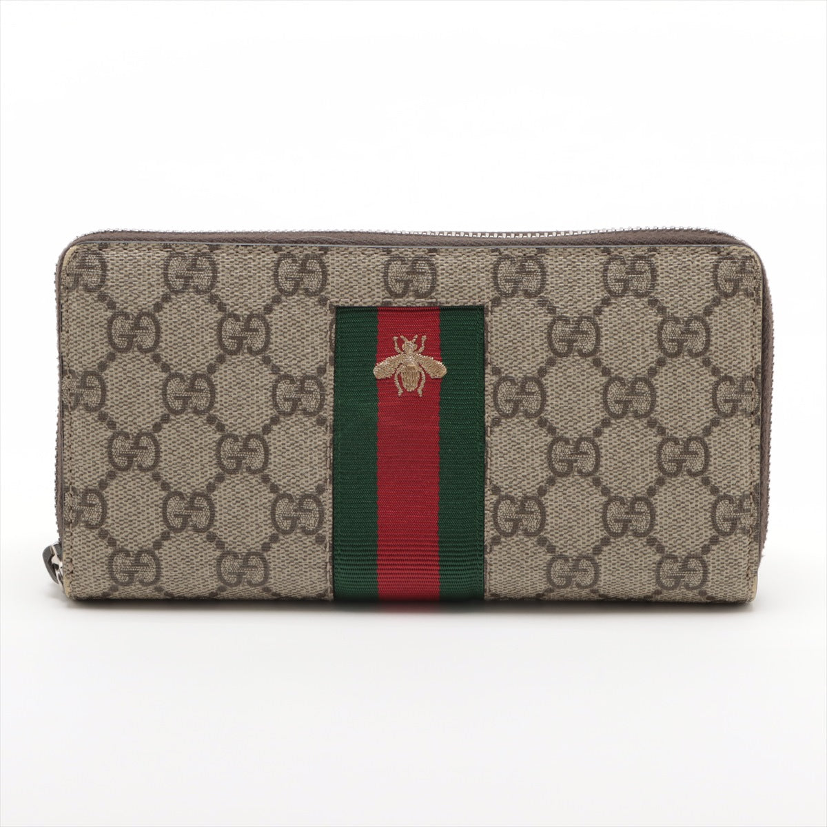 Gucci GG Supreme 408831 PVC & leather Round-Zip-Wallet Brown