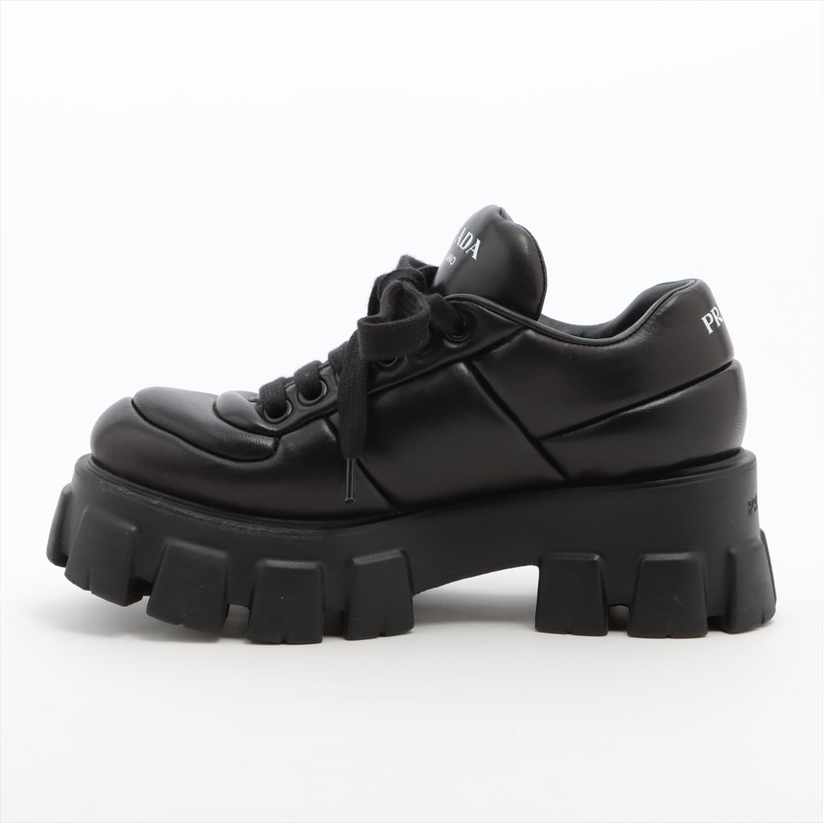 Prada Monolith Leather Sneakers 37 Ladies' Black 1E119N Triangular logo plate There is a box