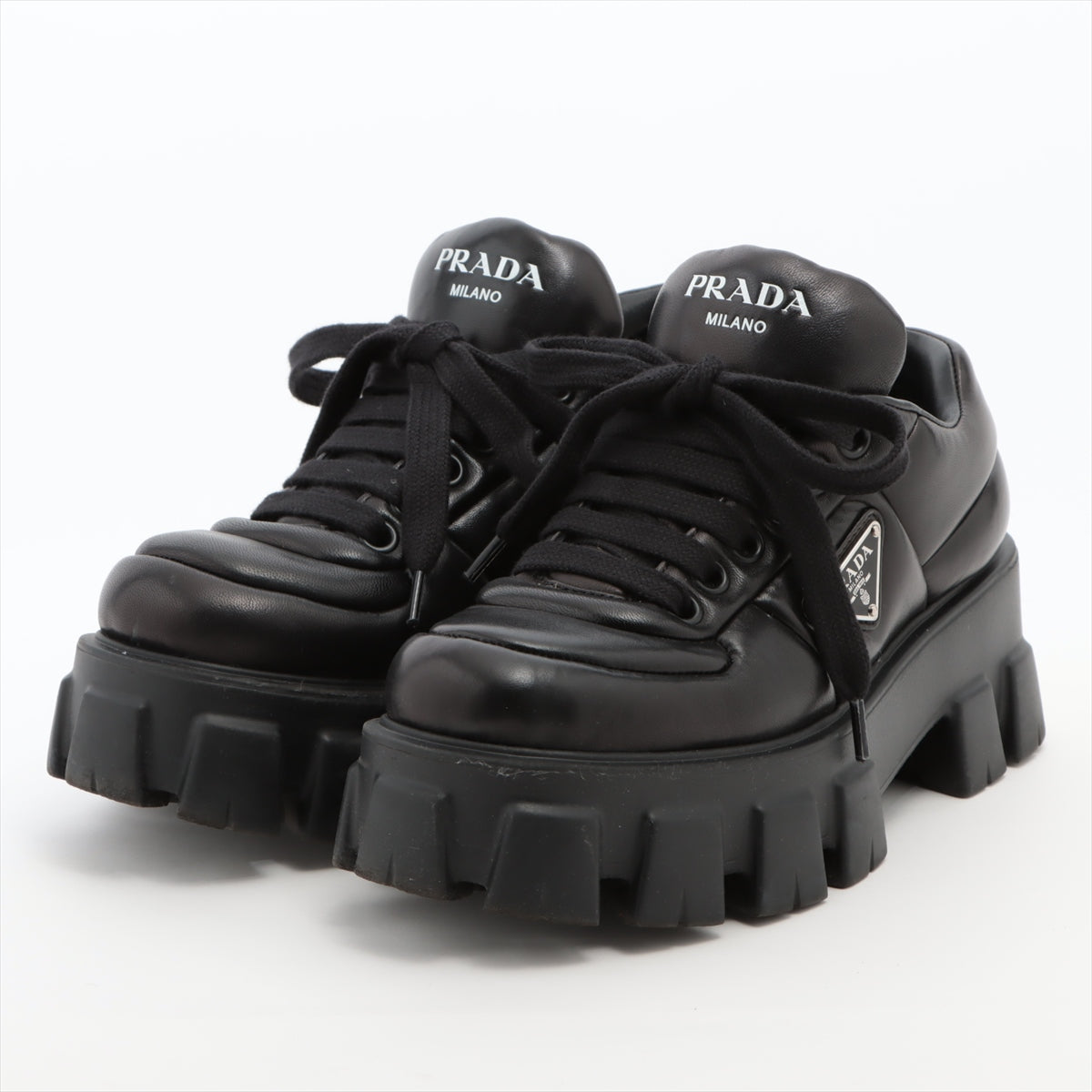 Prada Monolith Leather Sneakers 37 Ladies' Black 1E119N Triangular logo plate There is a box